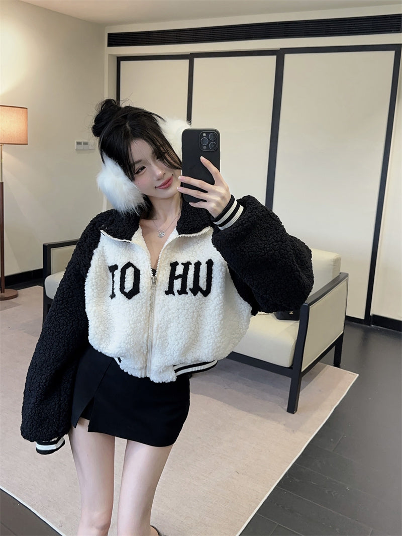 美式辣妹字母高級感寬鬆短款外套