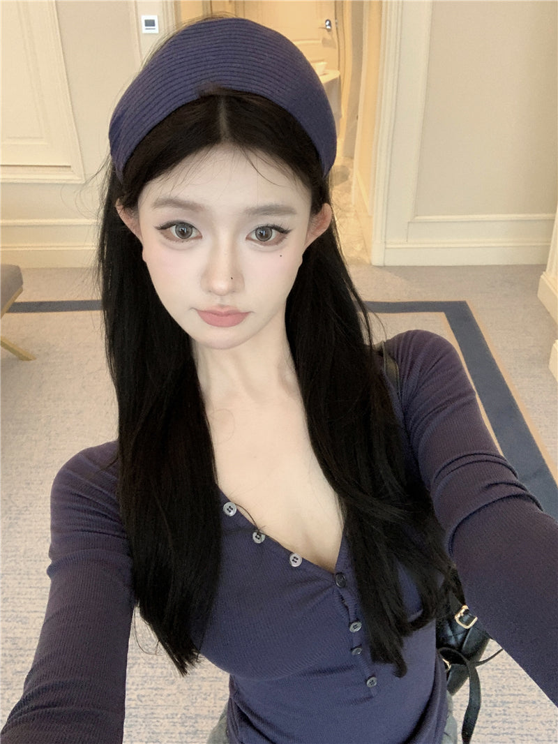 美式復古休閒V領長袖上衣