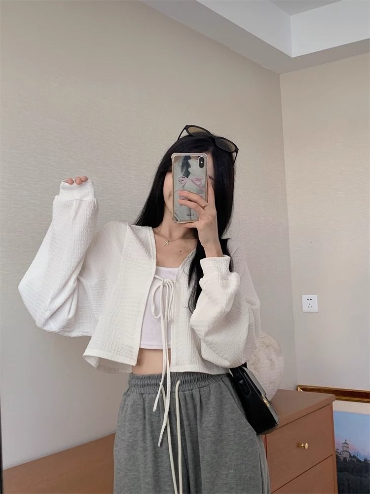 休閒百搭綁帶薄款開衫短外套