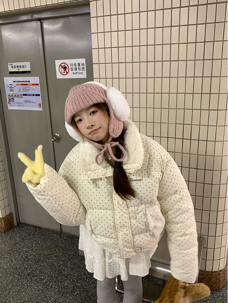 冬季慵懶風質感波點羽絨服
