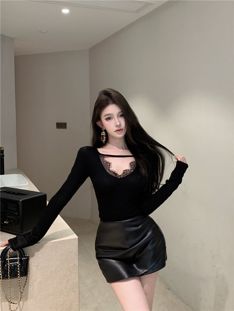 甜美純欲氣質蕾絲拼接上衣