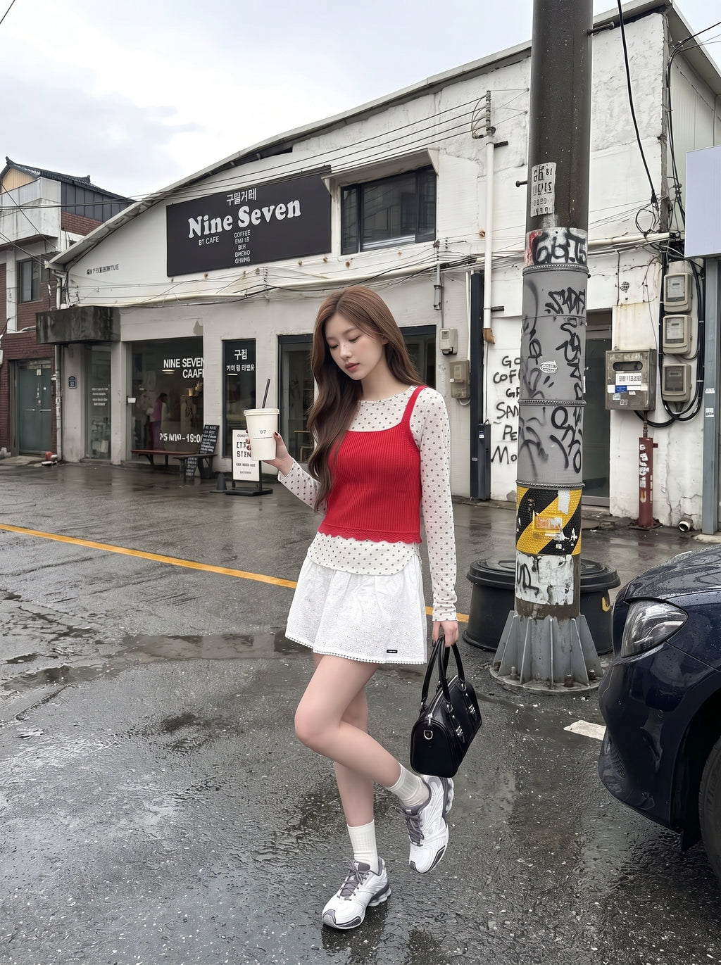 可愛風波點吊帶背心兩件套