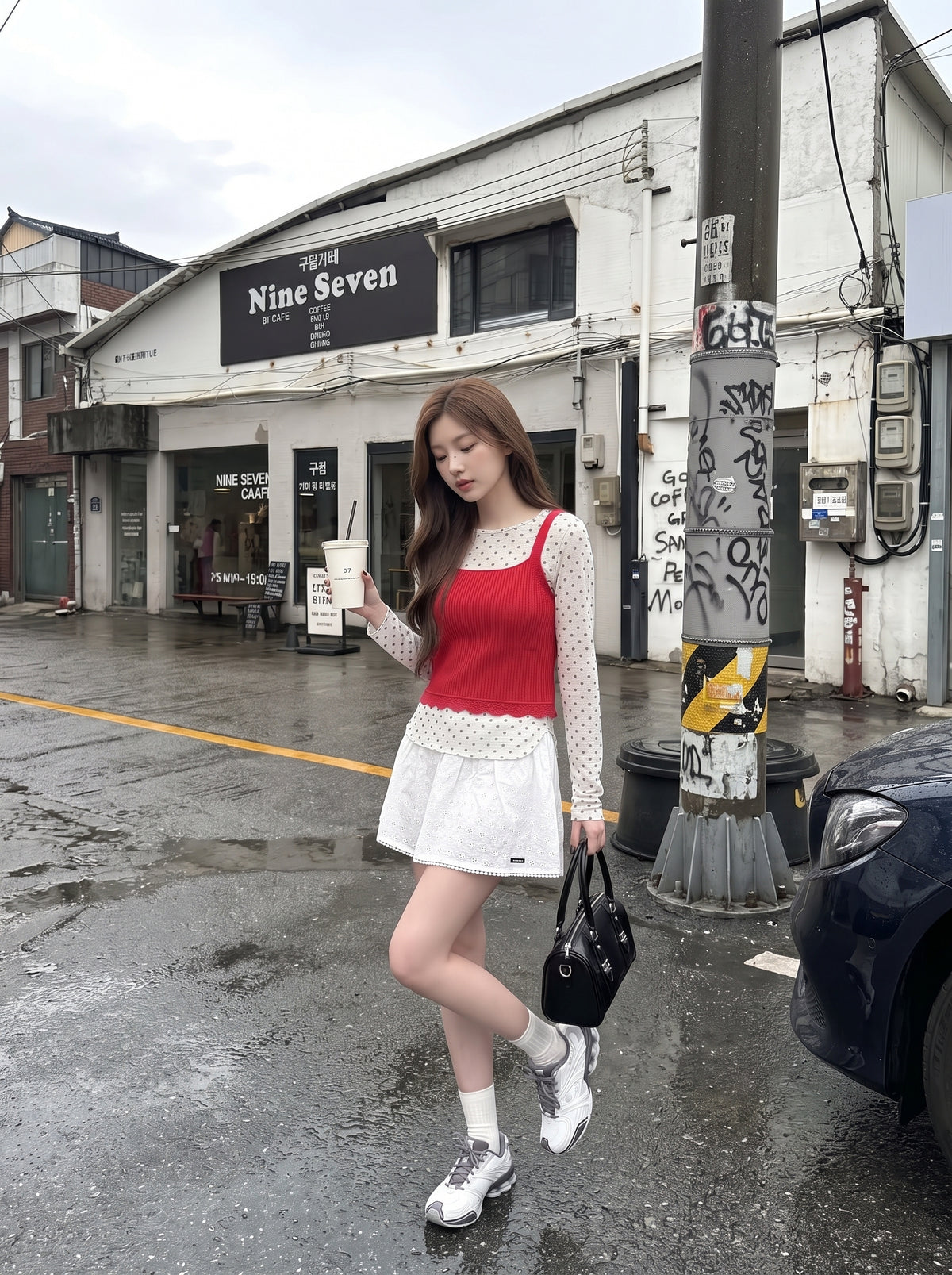 可愛風波點吊帶背心兩件套