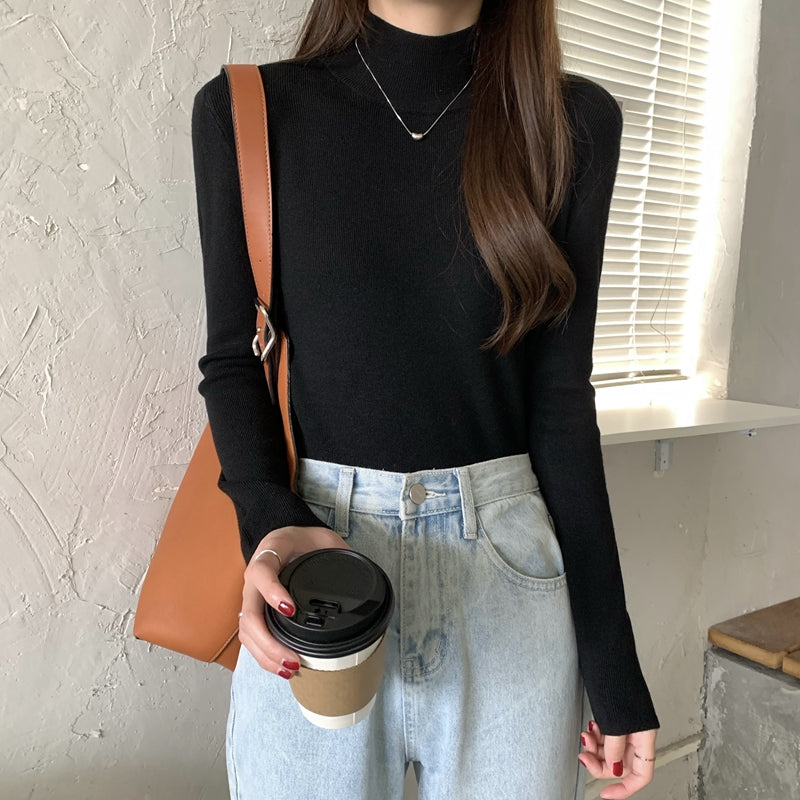 修身內搭半高領針織打底衫毛衣女