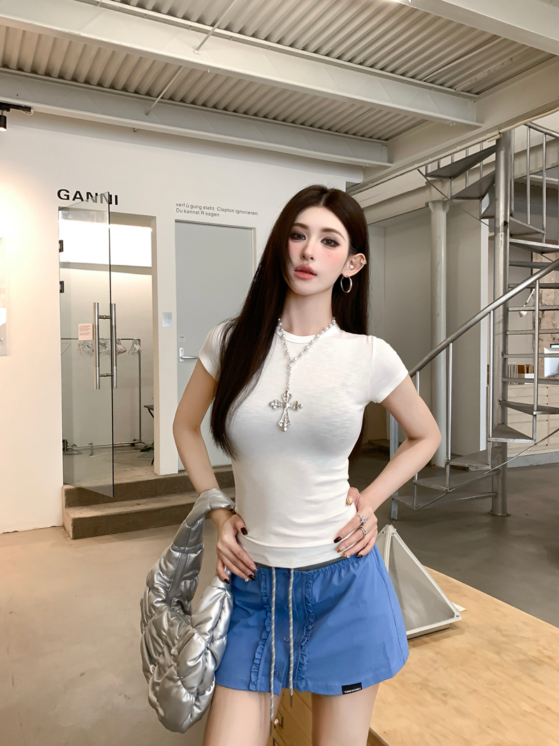 辣妹簡約基礎款正肩圓領上衣