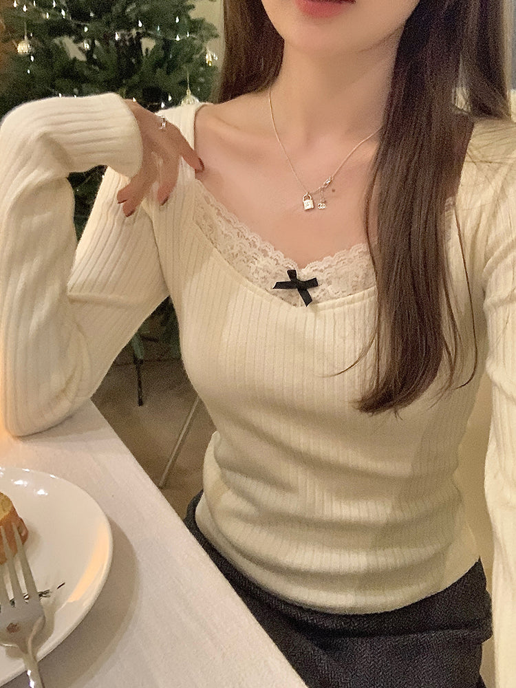 小香風質感拼接蕾絲上衣