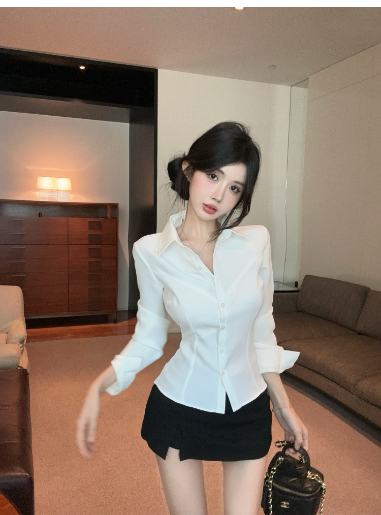 純欲性感收腰白襯衫