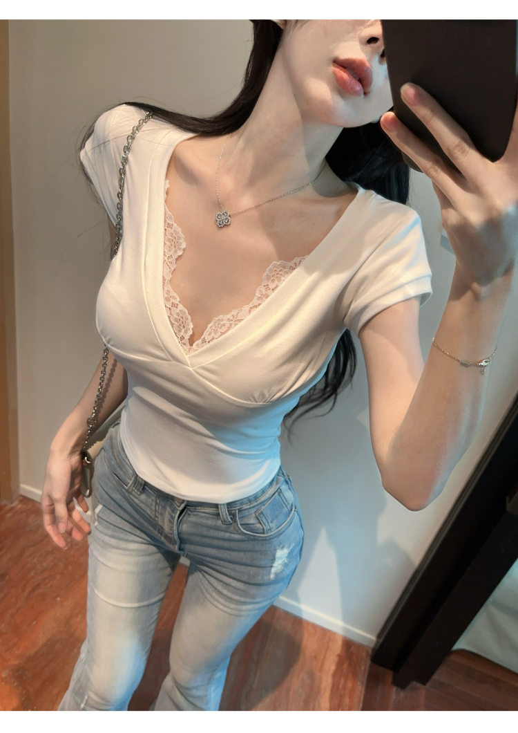 純欲V領蕾絲上衣