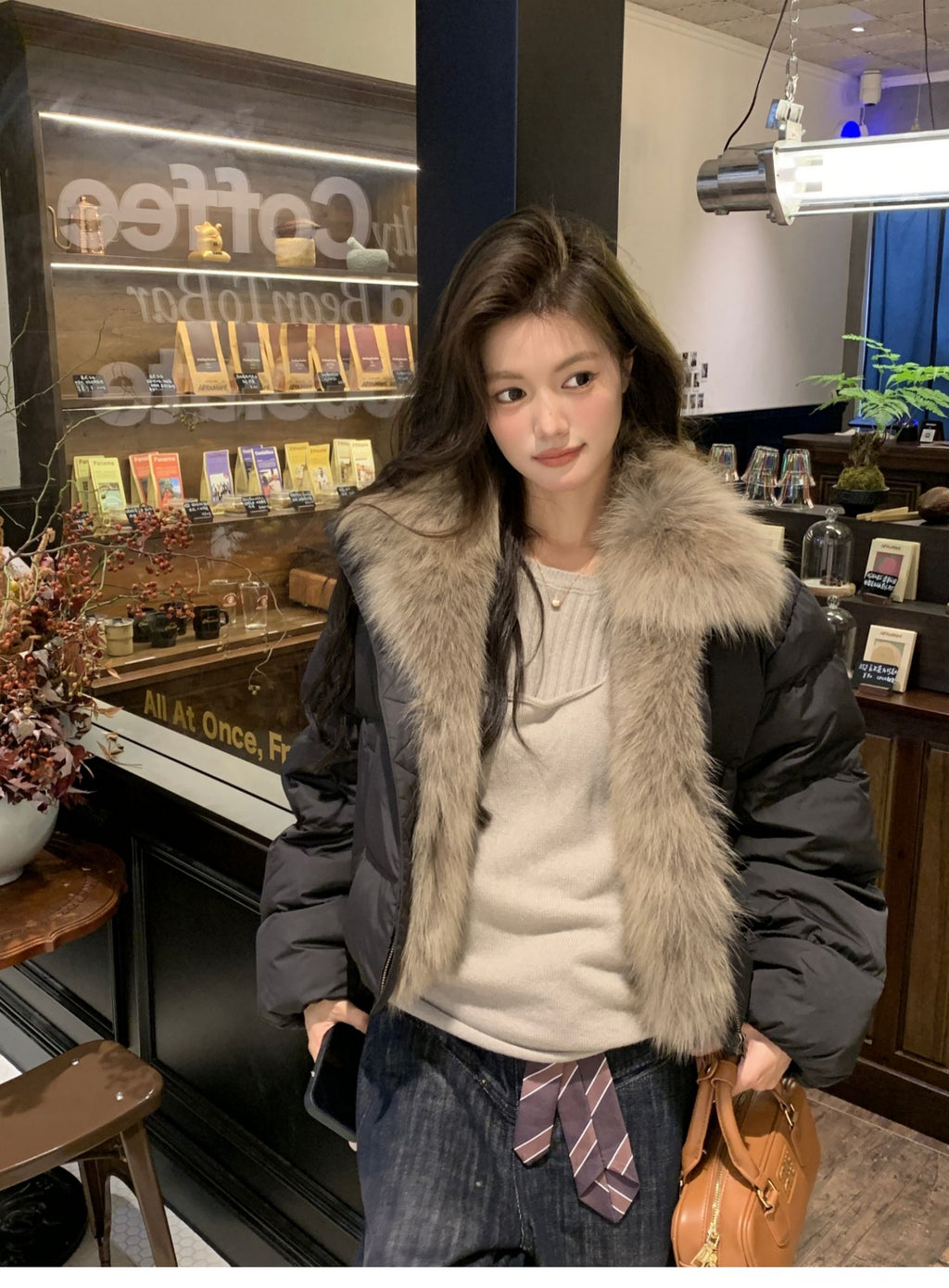 🐾拼接短版羽絨仿狐狸毛領口加厚外套