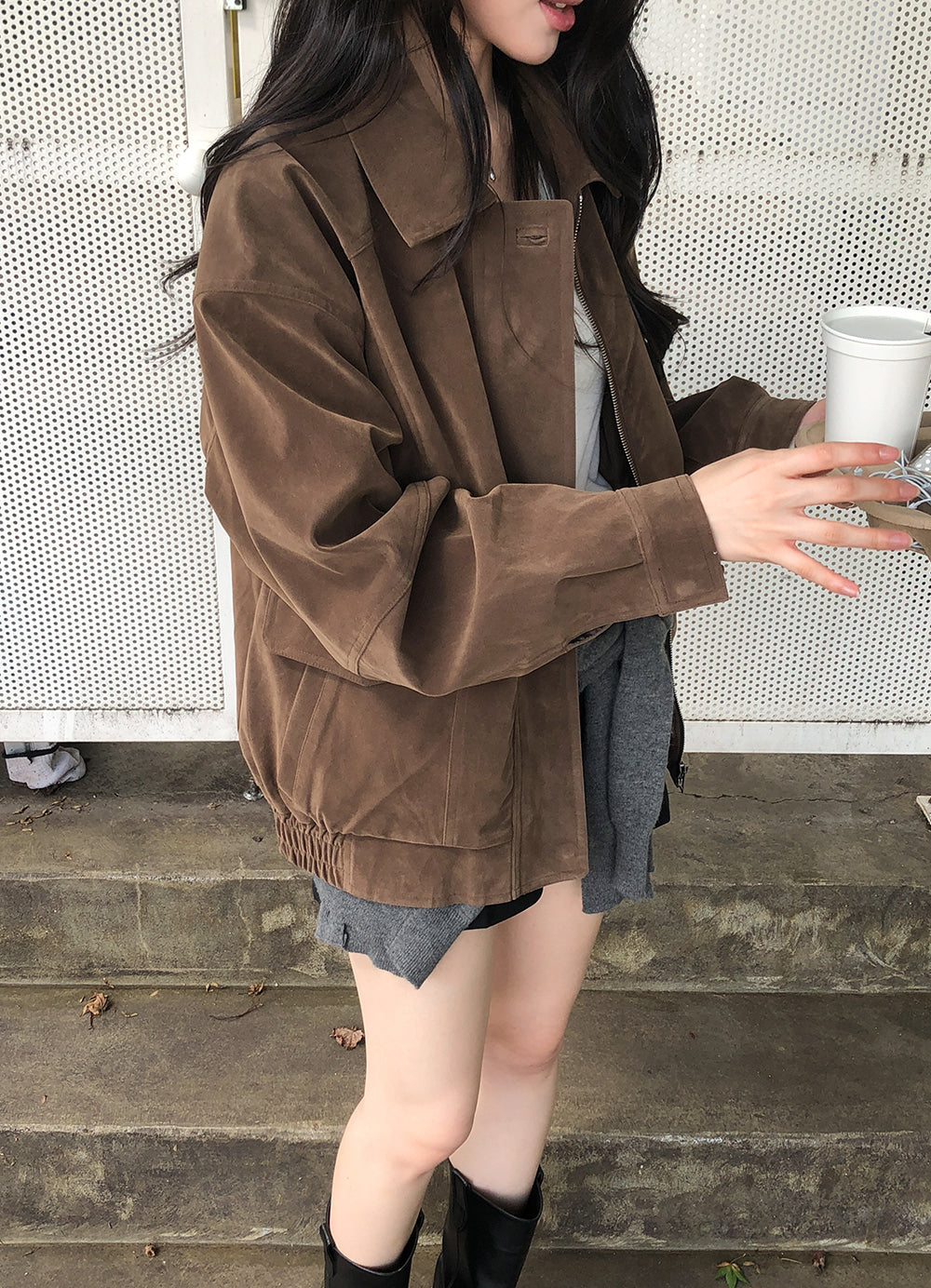 chic韓系輕熟麂皮絨夾克百搭短款外套
