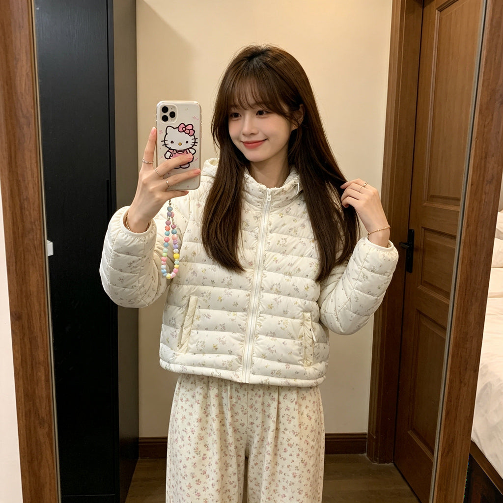 冬季質感慵懶風碎花波點羽絨服