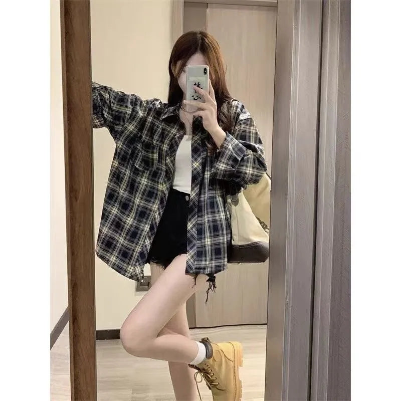 復古格子襯衫外套上衣