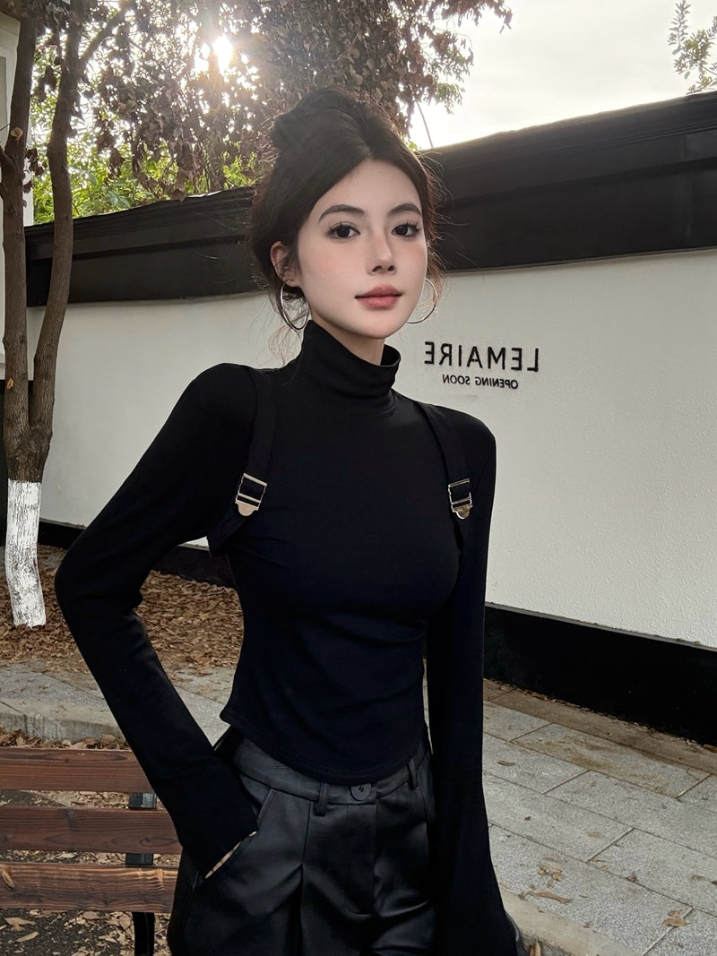 辣妹風設計感背帶內搭打底衫
