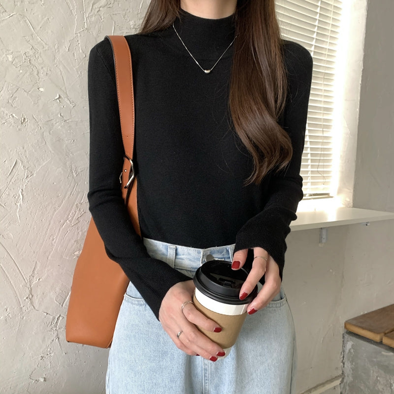 修身內搭半高領針織打底衫毛衣女