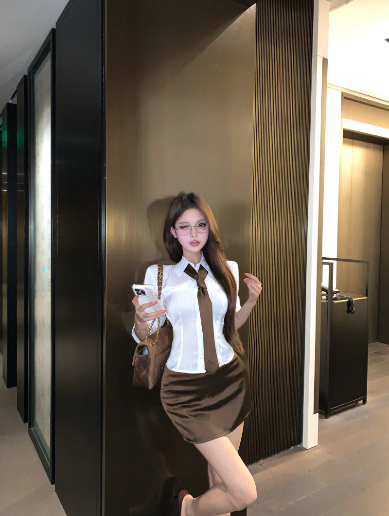 優雅高級感收腰顯瘦條紋襯衫