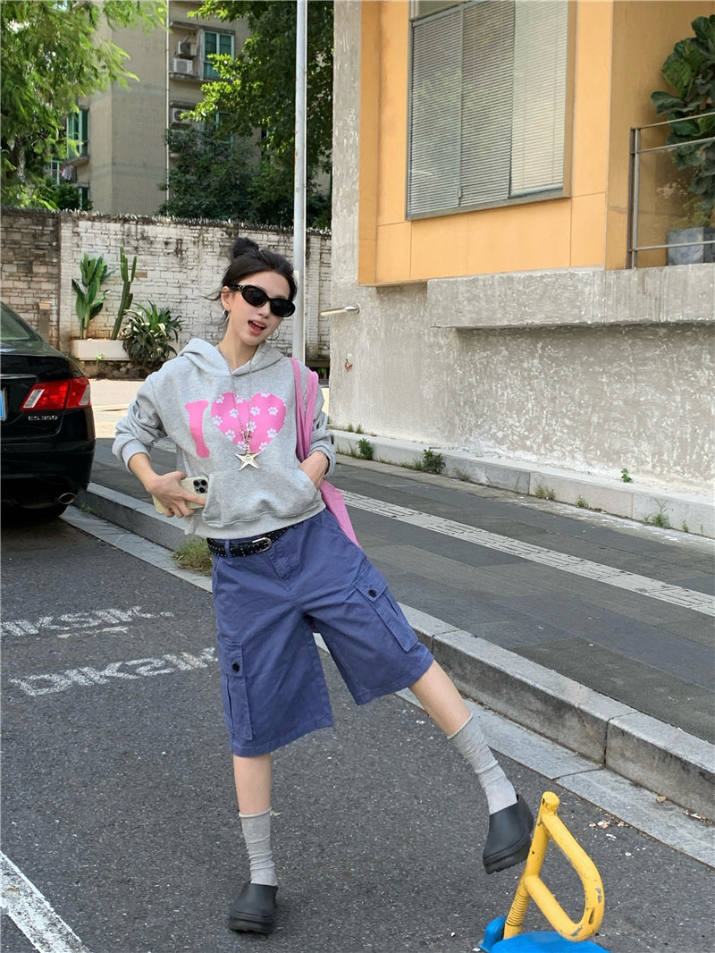 韓系可愛風愛心印花連帽衛衣