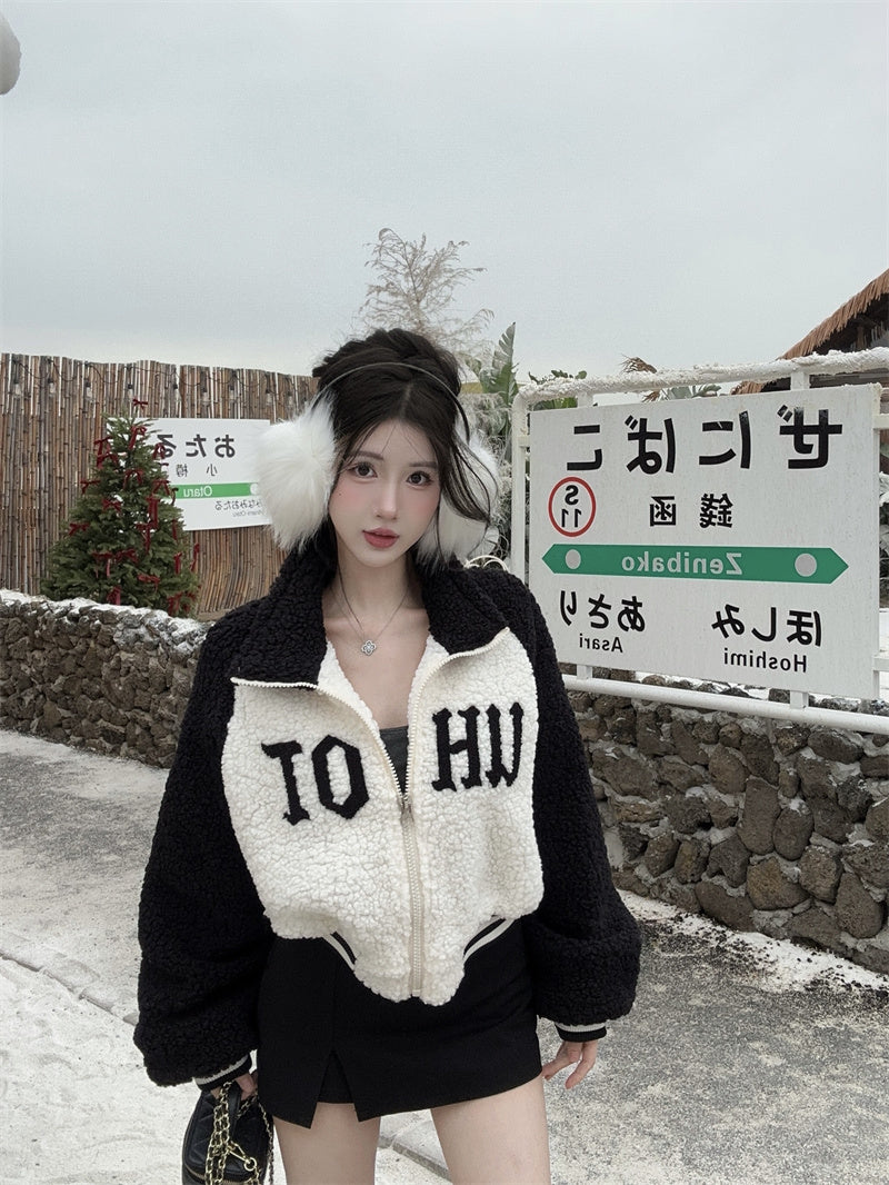 美式辣妹字母高級感寬鬆短款外套