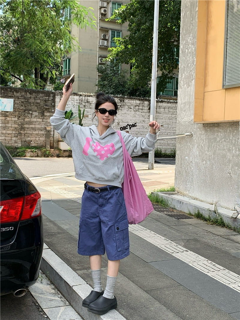 韓系可愛風愛心印花連帽衛衣