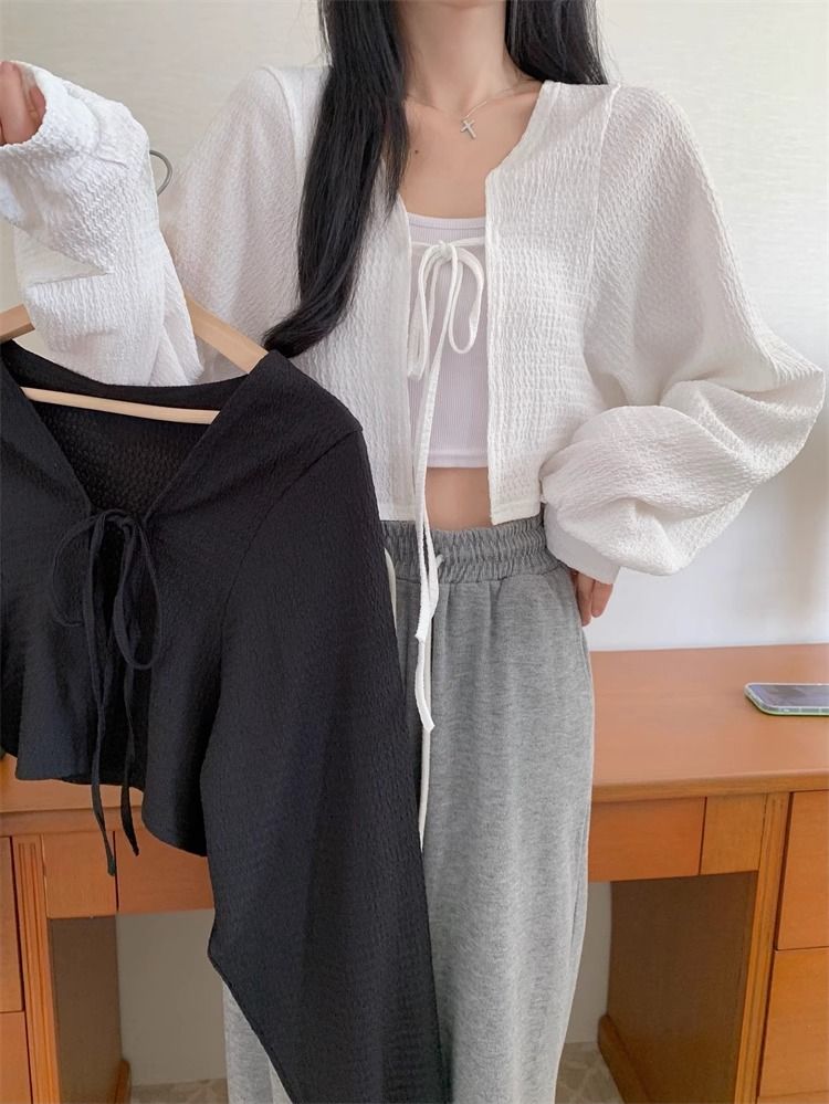 休閒百搭綁帶薄款開衫短外套