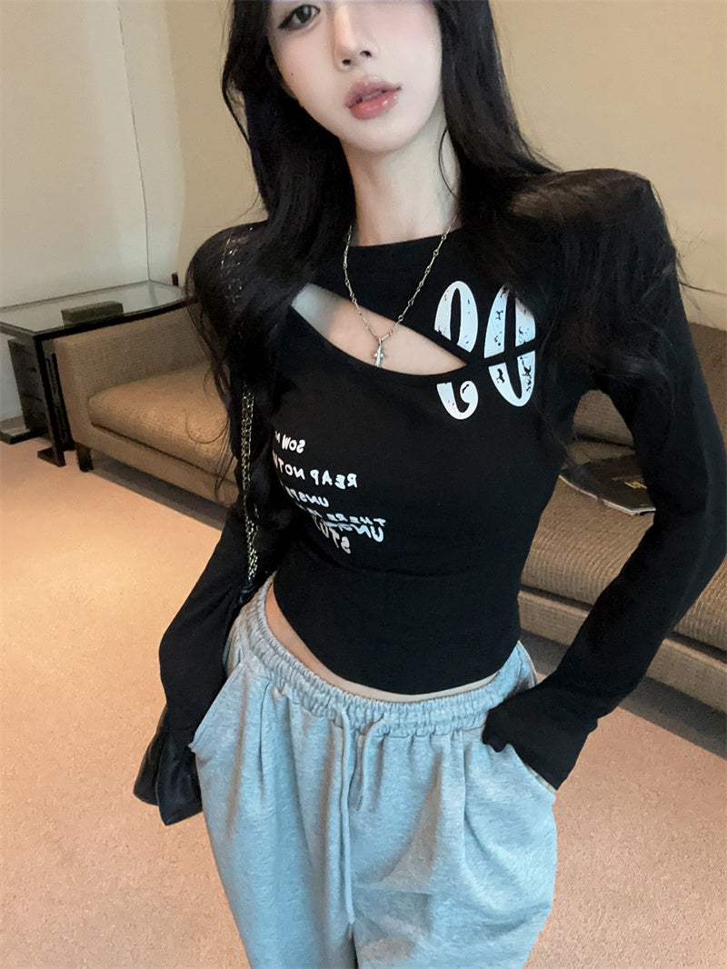 美式辣妹鏤空露鎖骨氣質上衣