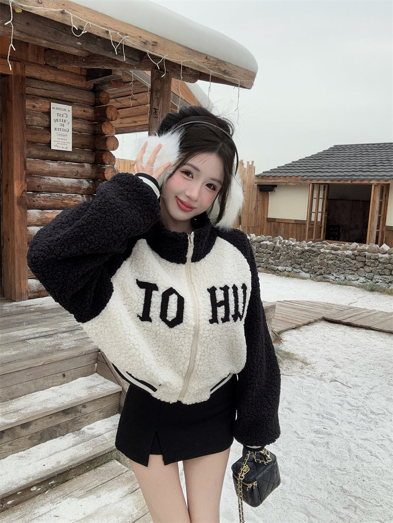 美式辣妹字母高級感寬鬆短款外套