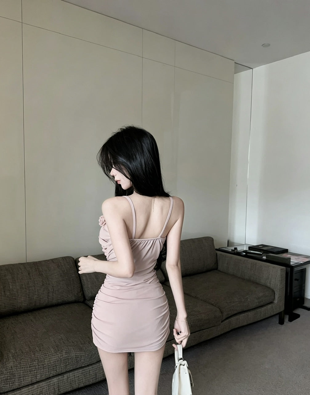 純欲風花朵拼接吊帶連衣裙