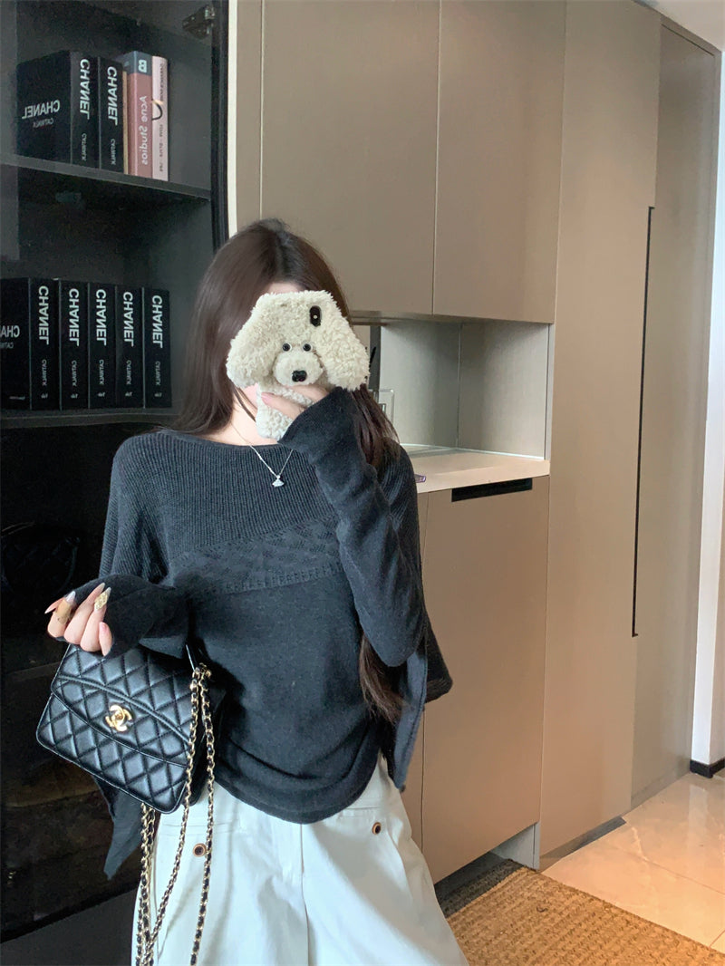 韓系設計感假兩件披肩上衣