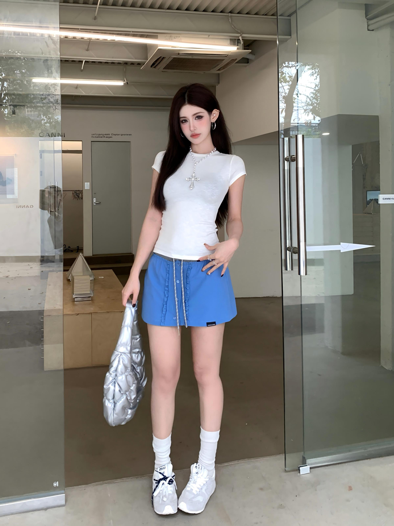 辣妹簡約基礎款正肩圓領上衣