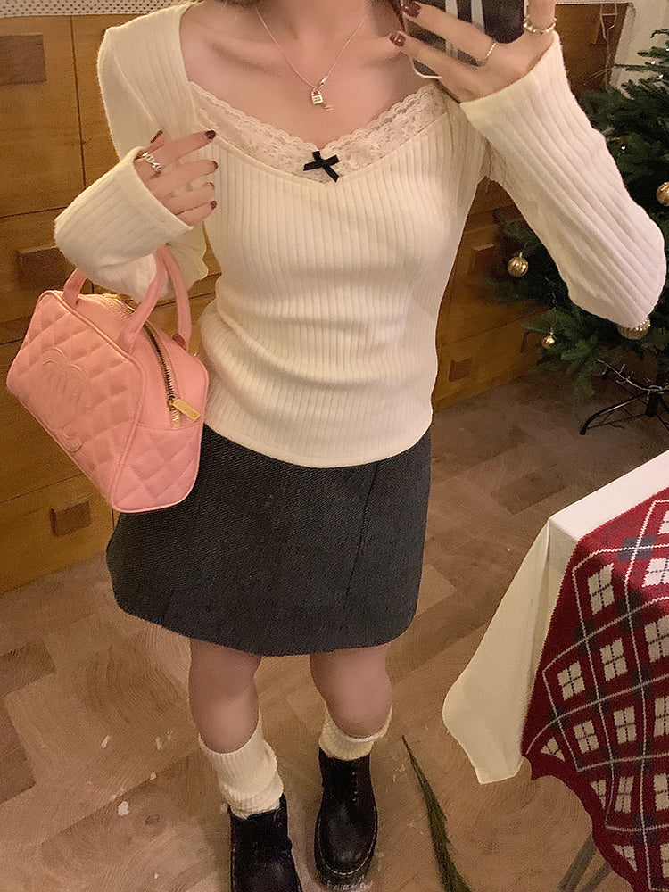 小香風質感拼接蕾絲上衣
