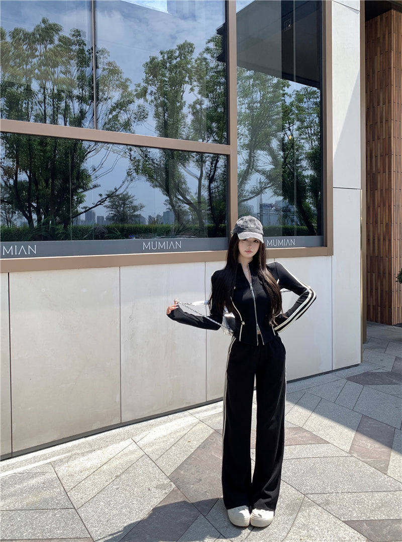 立領運動小香風外套長褲套裝