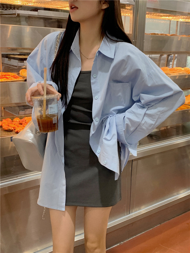 純色寬松休閒防曬襯衫外套