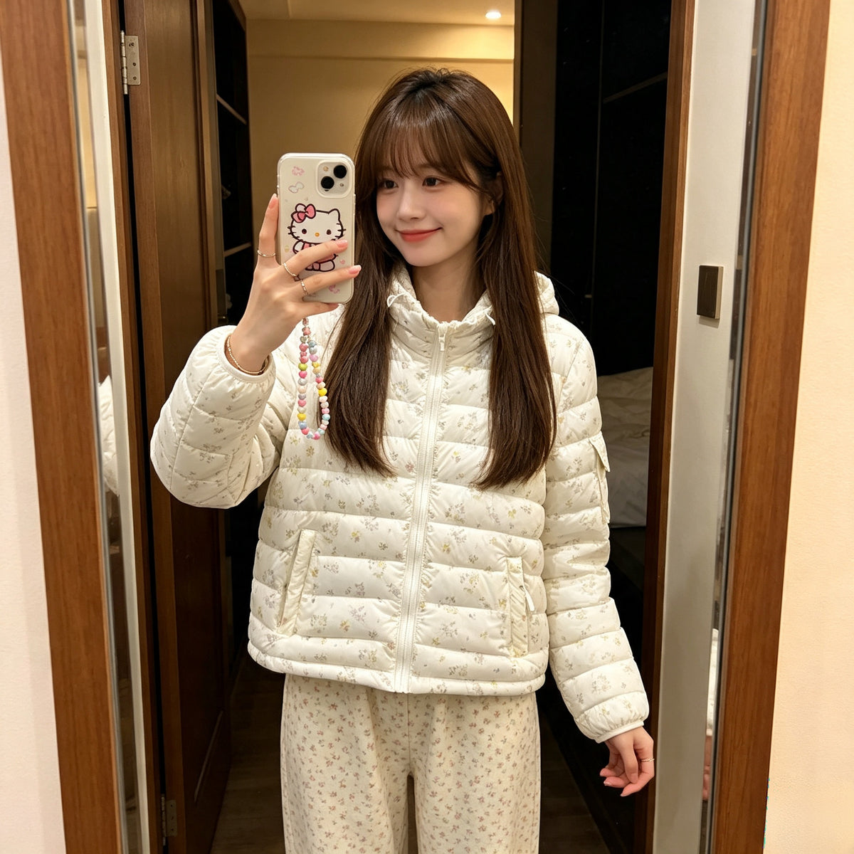 冬季質感慵懶風碎花波點羽絨服