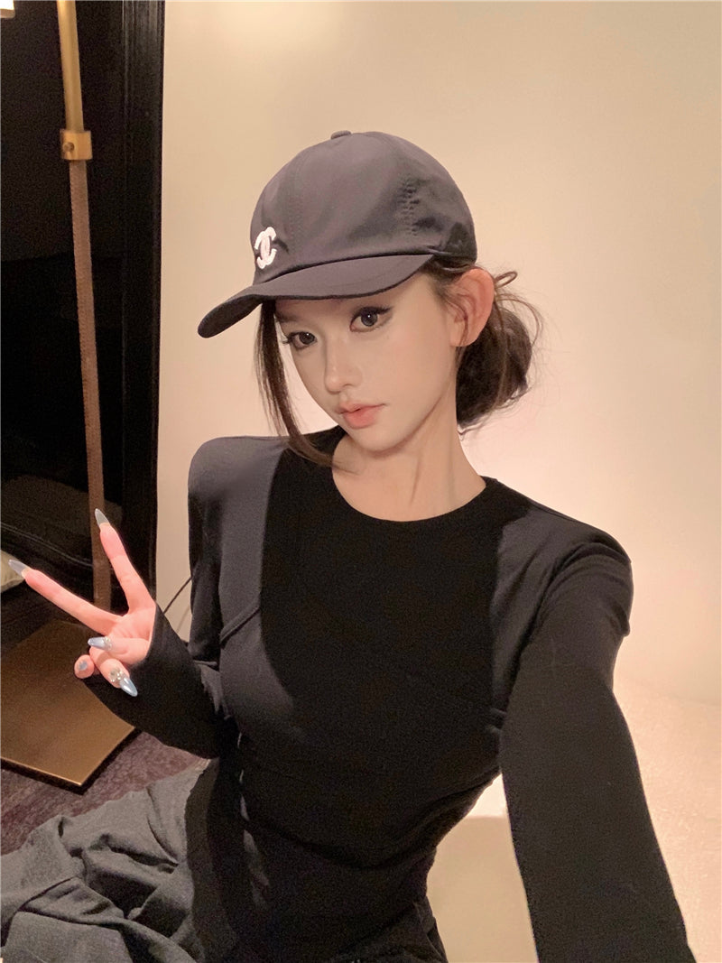 簡約時尚純欲顯瘦假兩件拼接長袖上衣
