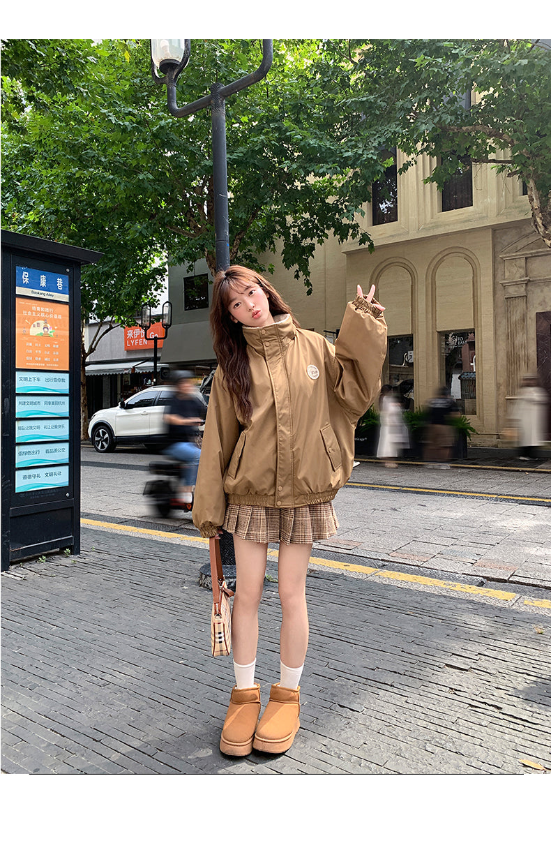 美式復古質感羊羔毛加絨外套