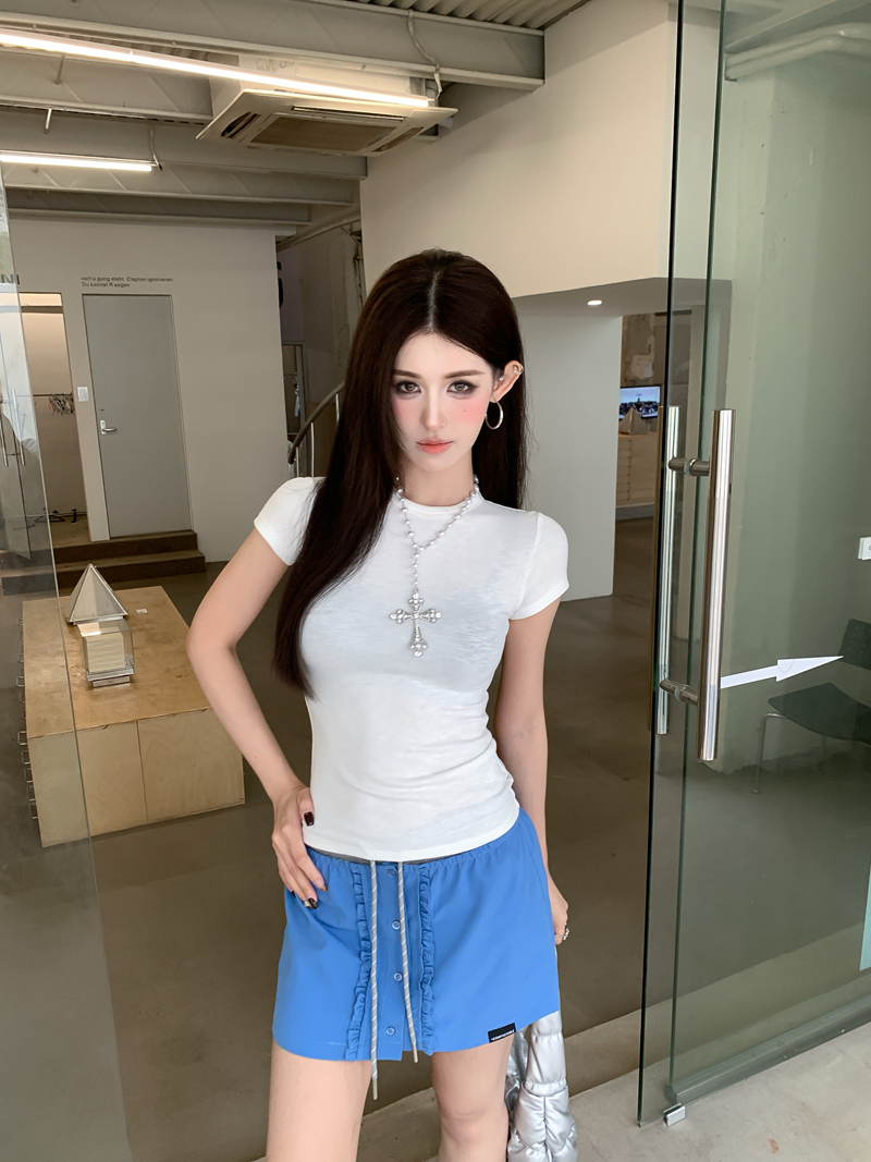 辣妹簡約基礎款正肩圓領上衣