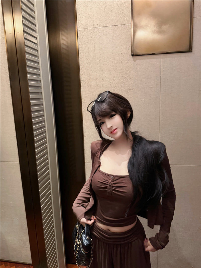 氣質性感蕾絲吊帶背心外套褲子三件套
