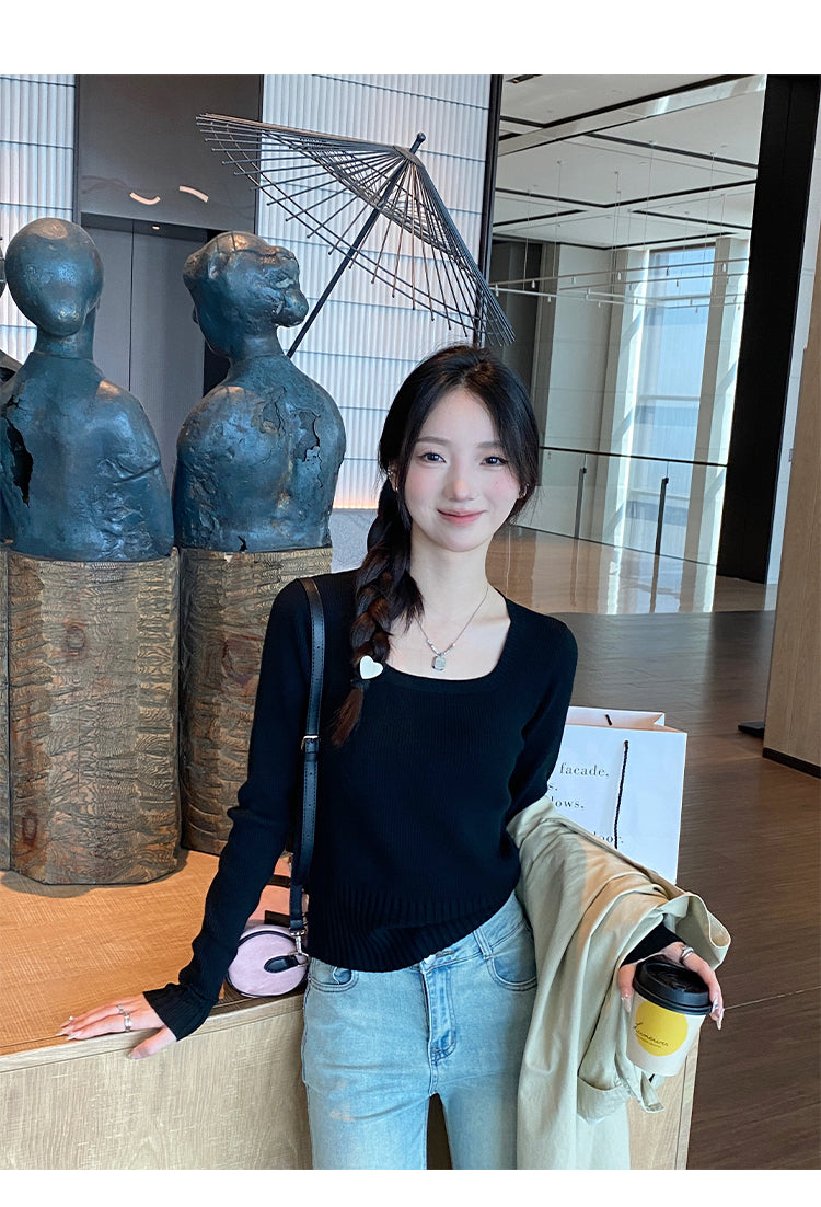 薄款針織衫內搭方領修身毛衣