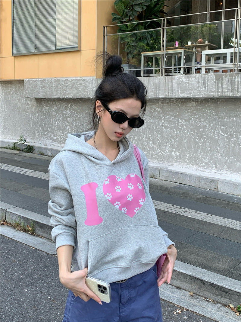 韓系可愛風愛心印花連帽衛衣