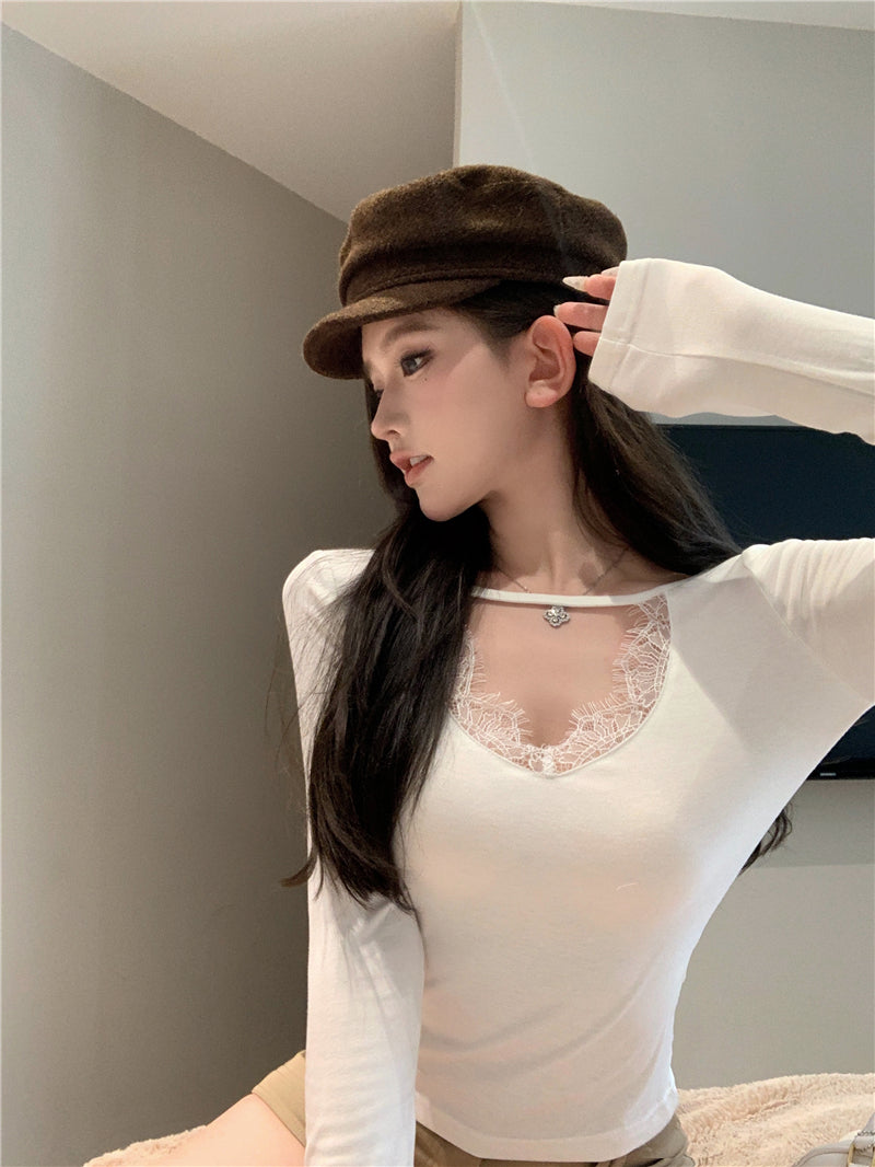 甜美純欲氣質蕾絲拼接上衣