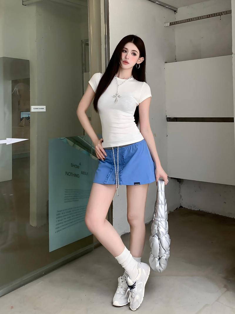 辣妹簡約基礎款正肩圓領上衣