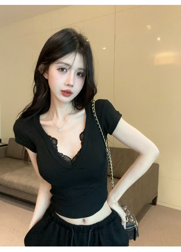 純欲V領蕾絲上衣