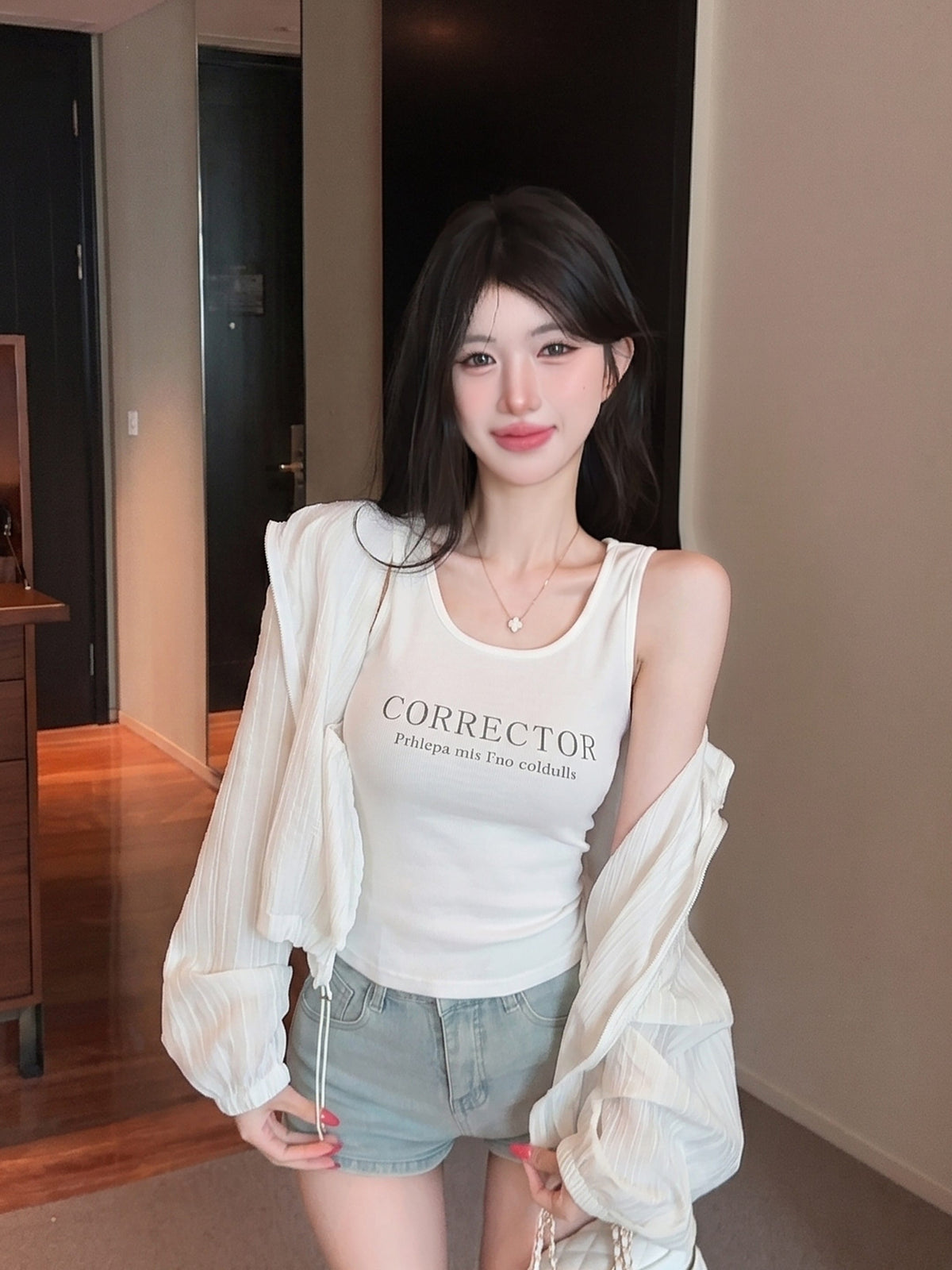 寬鬆防曬外套字母印花吊帶背心氣質兩件套裝
