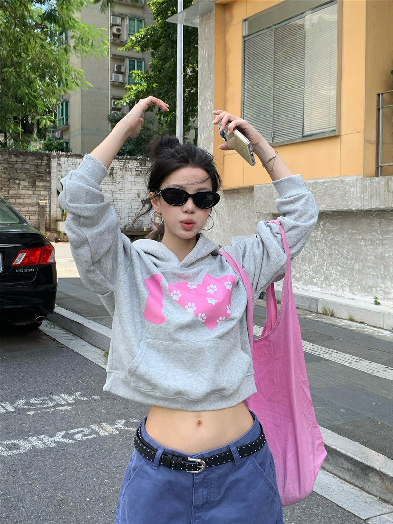 韓系可愛風愛心印花連帽衛衣