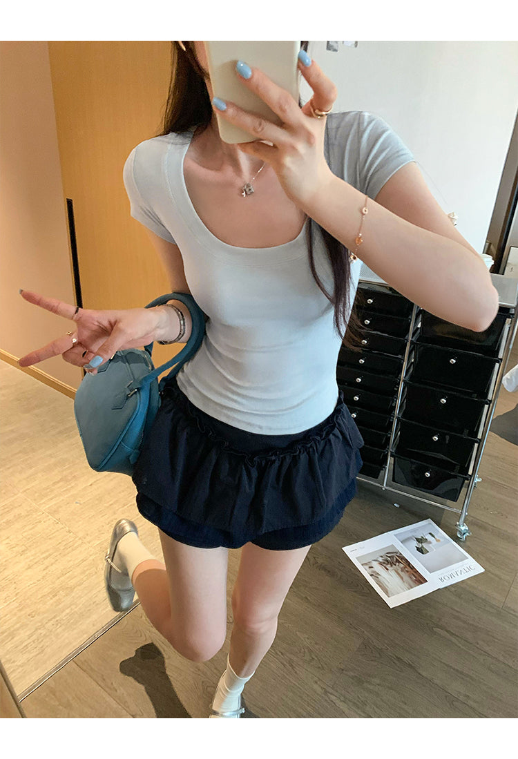 氣質U領短款上衣