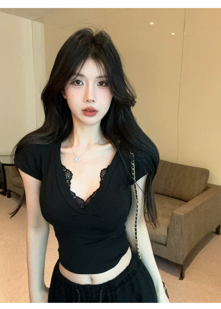純欲V領蕾絲上衣