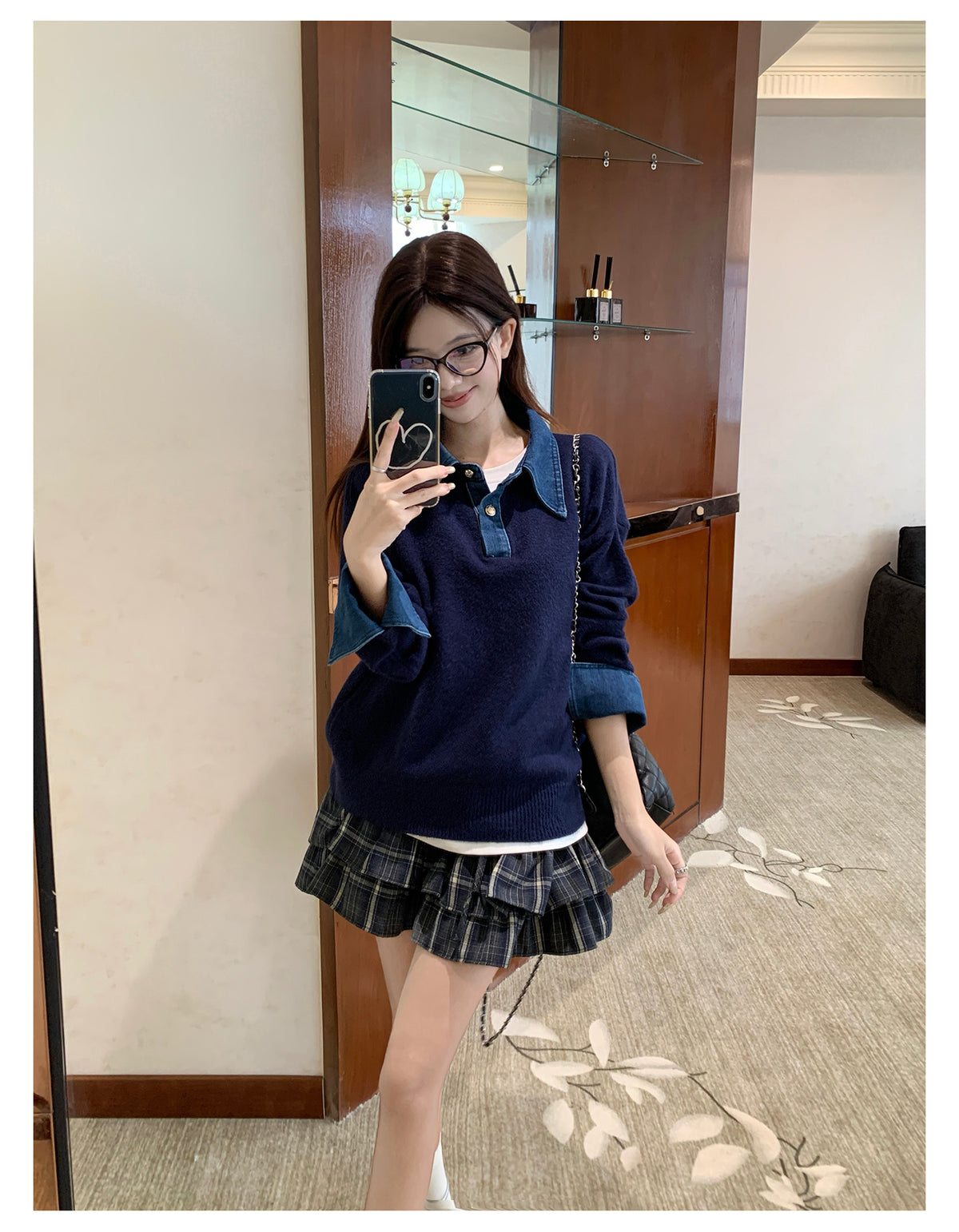 美式復古拼接假兩件毛衣