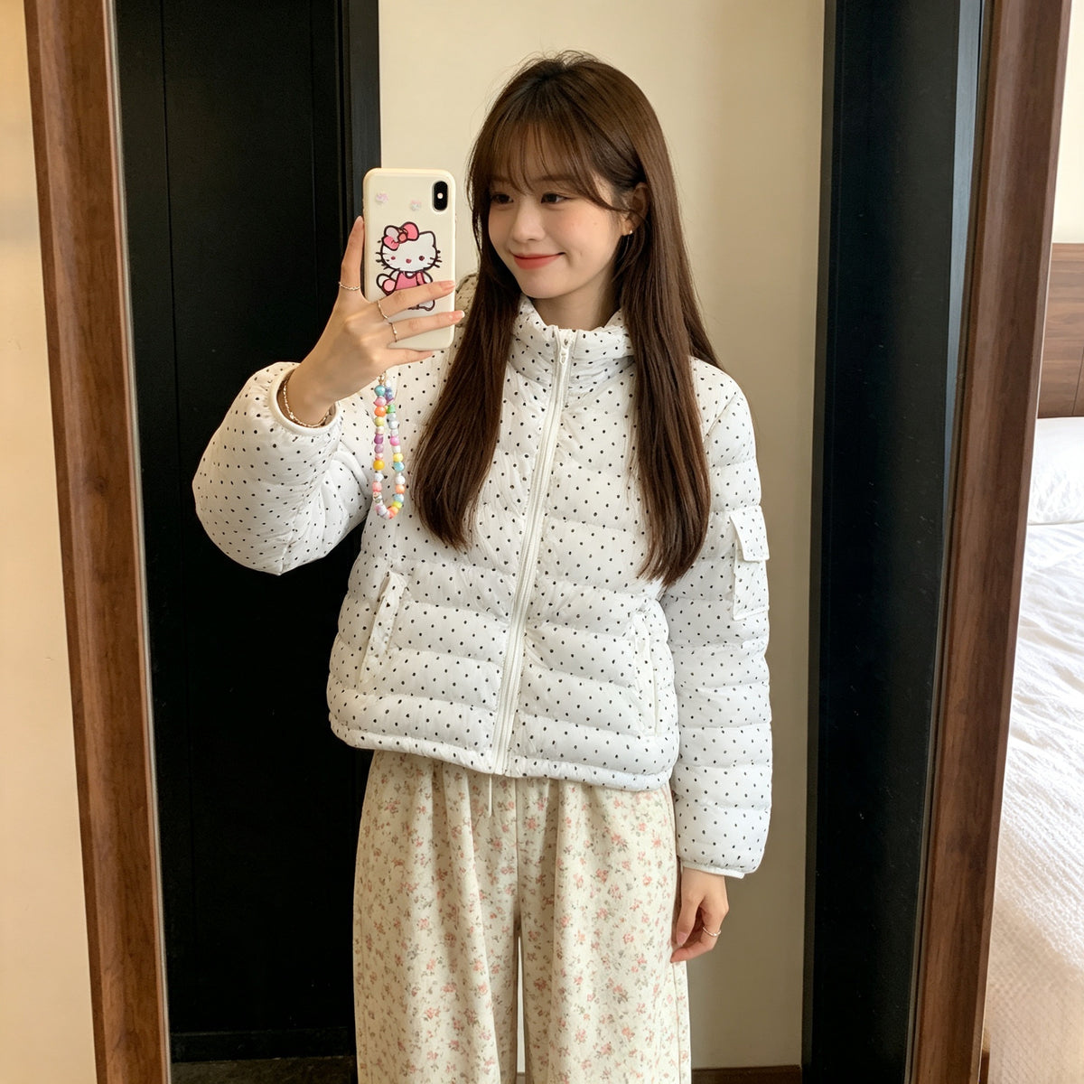 冬季質感慵懶風碎花波點羽絨服
