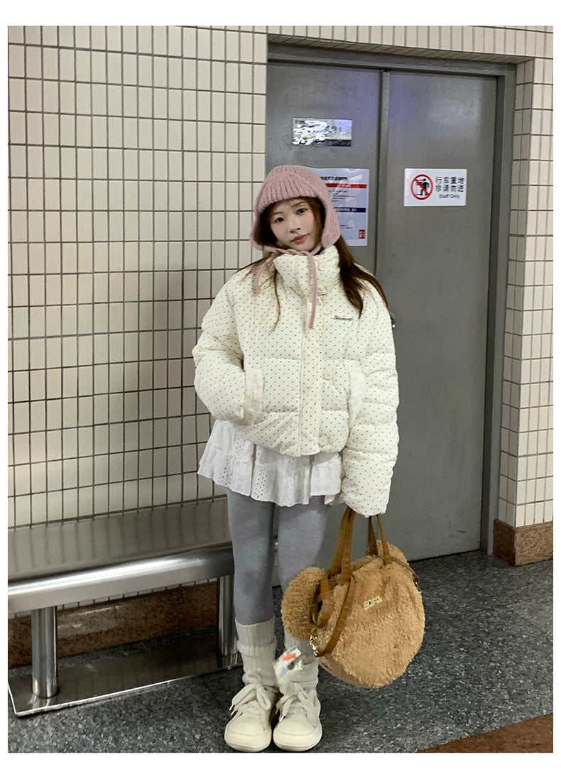 冬季慵懶風質感波點羽絨服