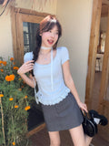 純欲辣妹設計感蕾絲花邊短袖