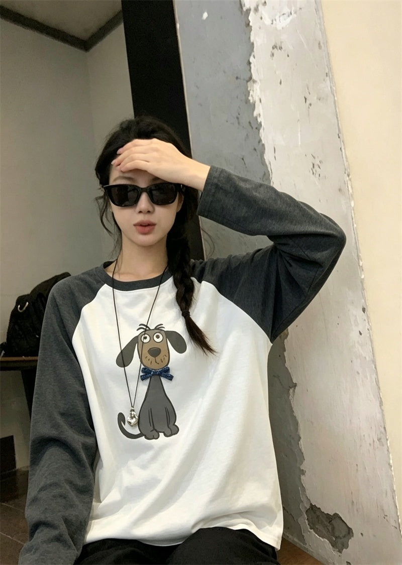 法式酷辣狗狗寬版休閒大學t